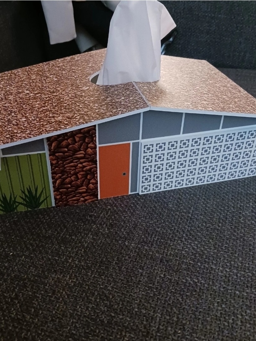 Mid-Century Modern House Tissue Box Cover - Orange Door NIB